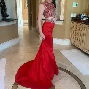 open lace back dress Two Pieces Burgunday Prom Dress Bridal Party Dresses US0 / Custom Color
